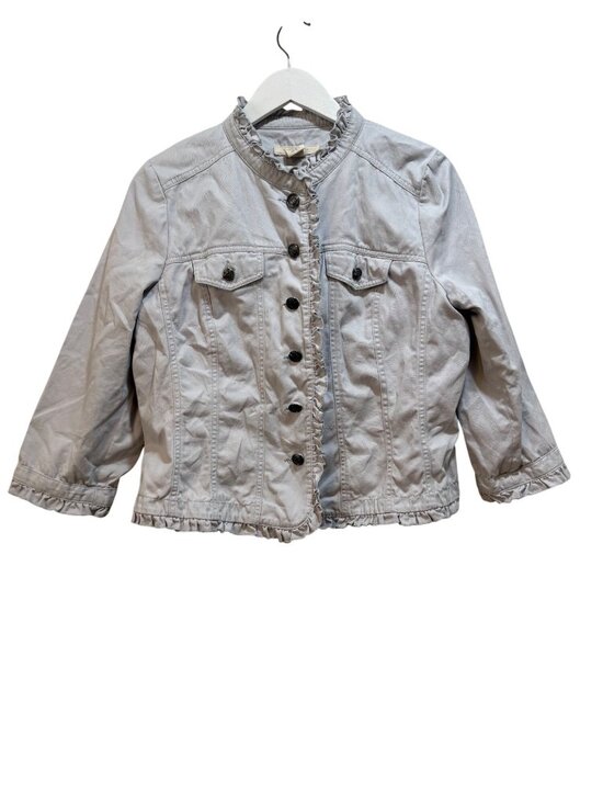 Sandro Jackets & Blazers - Ruffle Trim Cropped Utility Jacket Coquette Cottage Core 3/4 Sleeve Lg